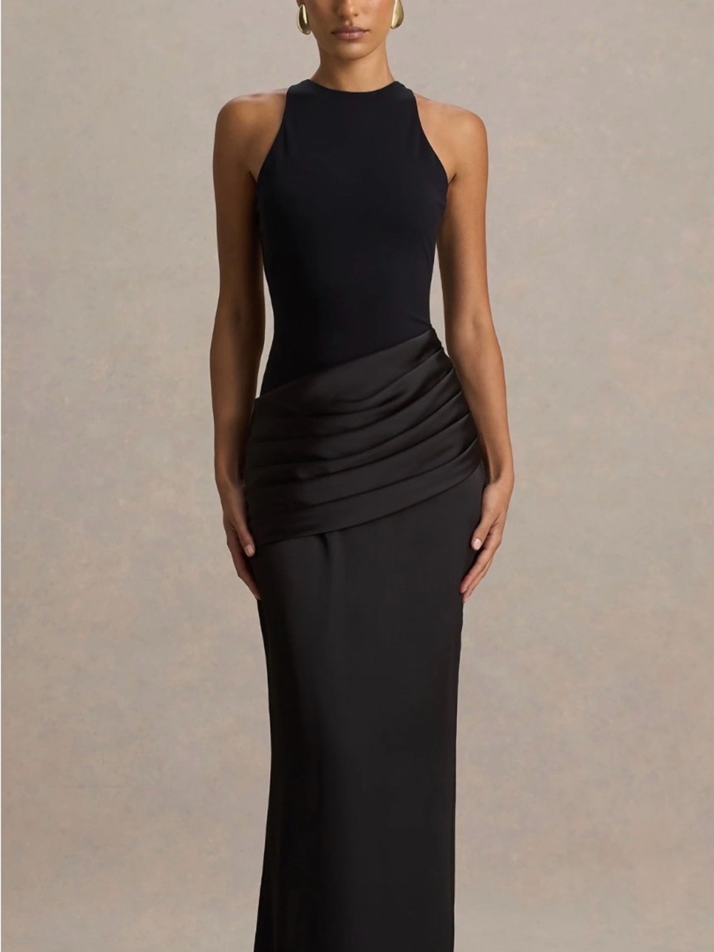 Sleek Black Asymmetrical Halter Evening Dress
